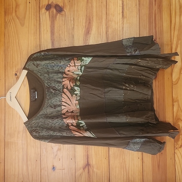 Spencer Alexis Tops - Vintage Spencer Alexis Womens Top XL Brown Rayon Silk Blend Fairy Whimsy 90s
